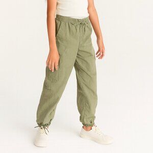 Girls Full Tilt Cargo Pants Medium (10/12) Olive Green Utility Pockets Cinch Hem